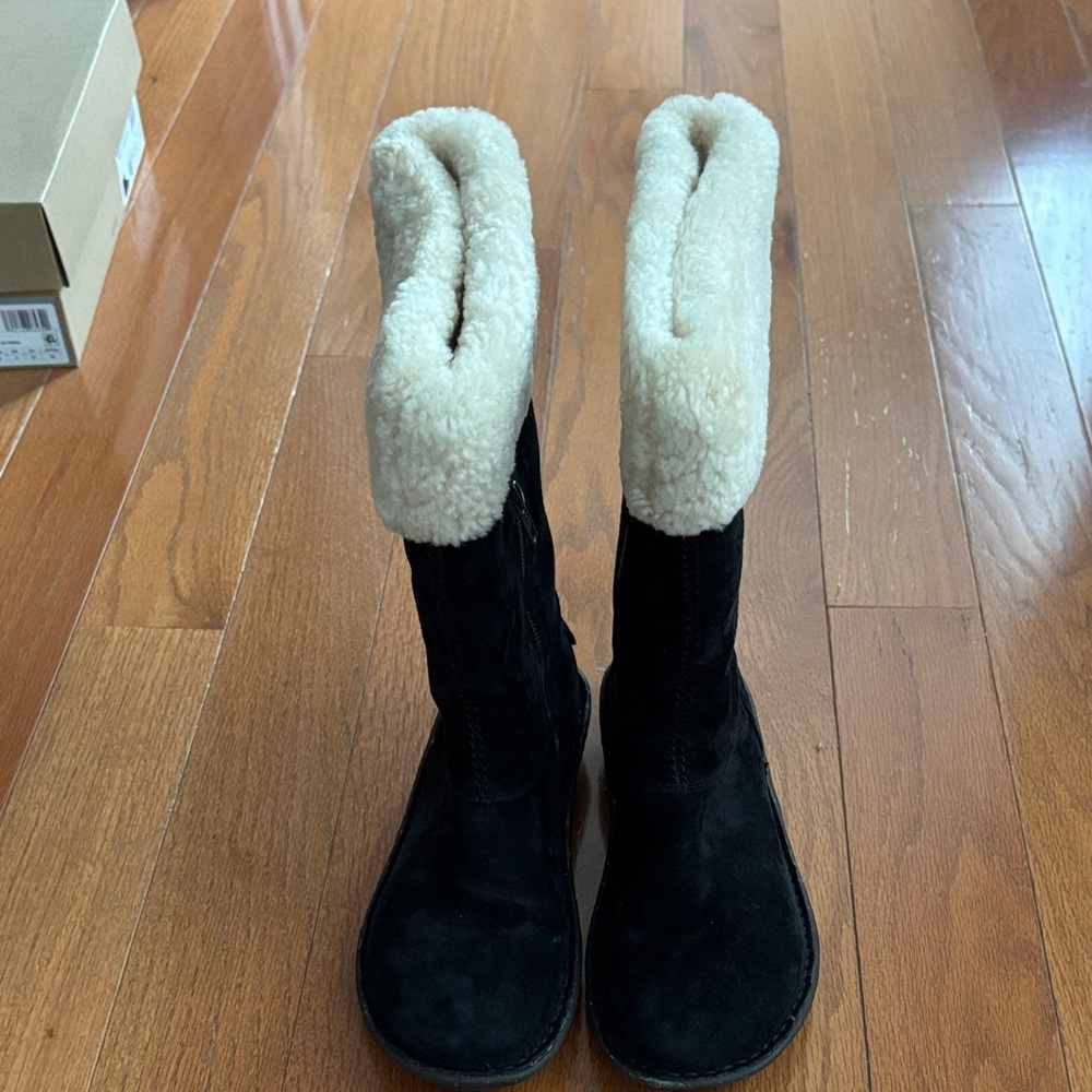 UGG Black and Cream Shearling-Lined Boots